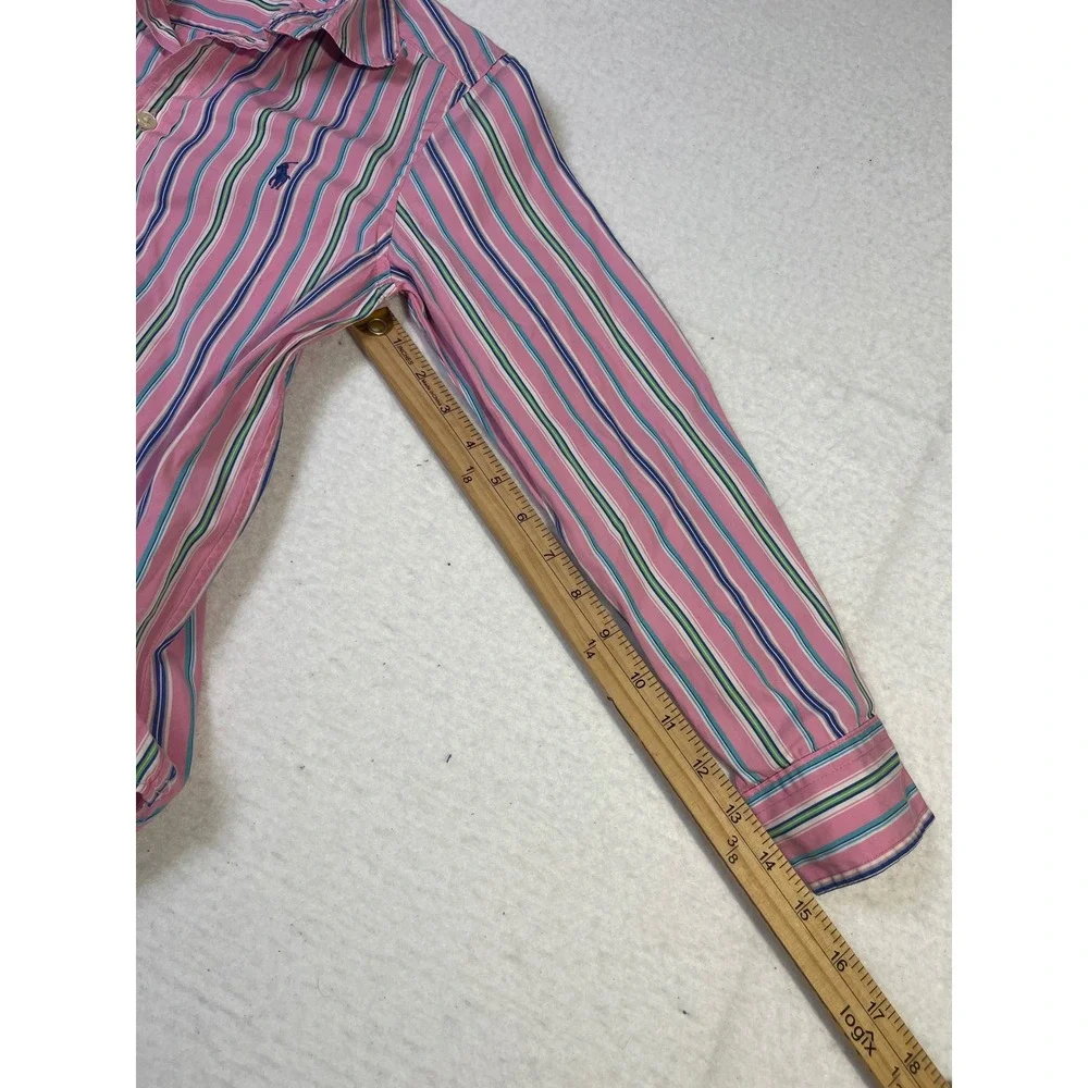 Ralph Lauren Kids Pink Multi Stripe Button Down Shirt Boys Size M 10-12 Cotton